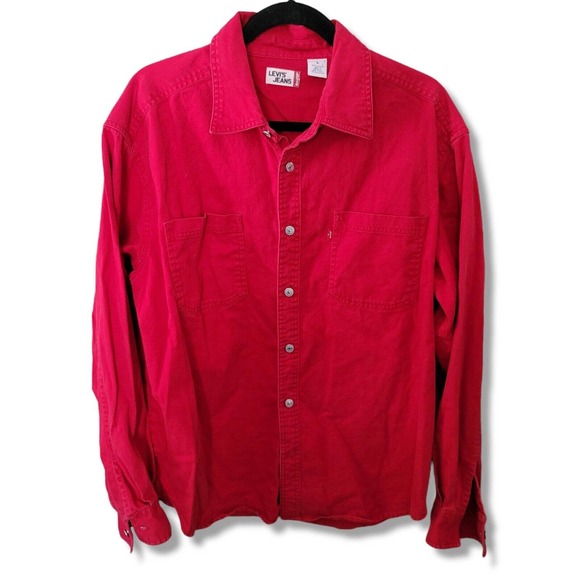 Vintage Levi’s Red Denim Jacket Light Shacket Heavy Jean Shirt Metal Buttons L